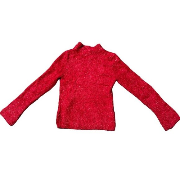 Vintage 90s Y2K Bright Red Sparkly Fuzzy Tight Fitting Sweater - Picture 2 of 5